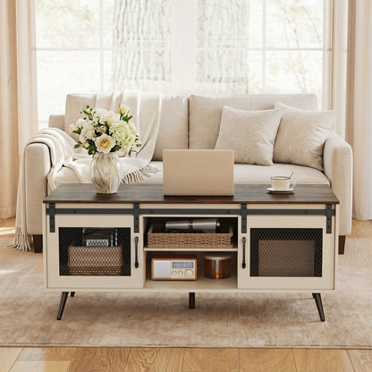 Farmhouse Coffee Table With Sliding Doors