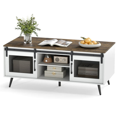 Farmhouse Coffee Table With Sliding Doors