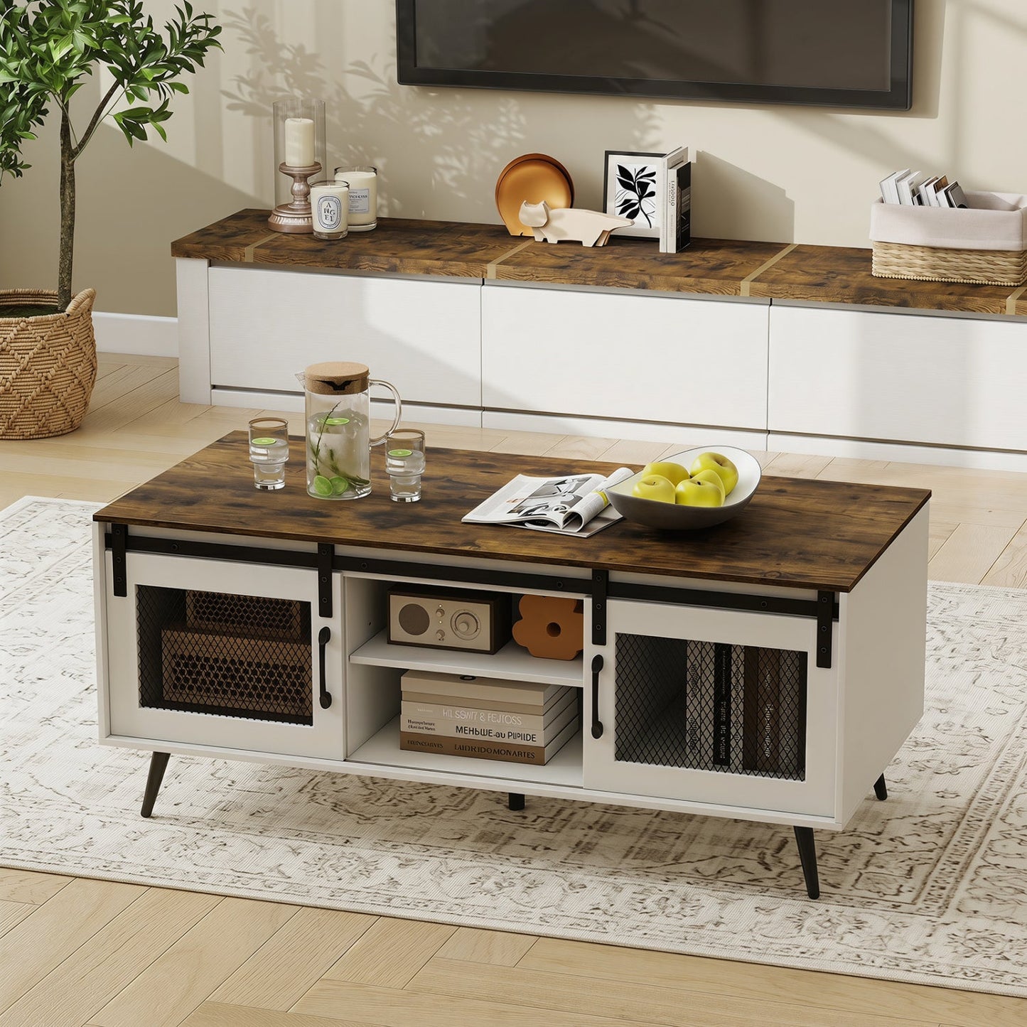Farmhouse Coffee Table With Sliding Doors
