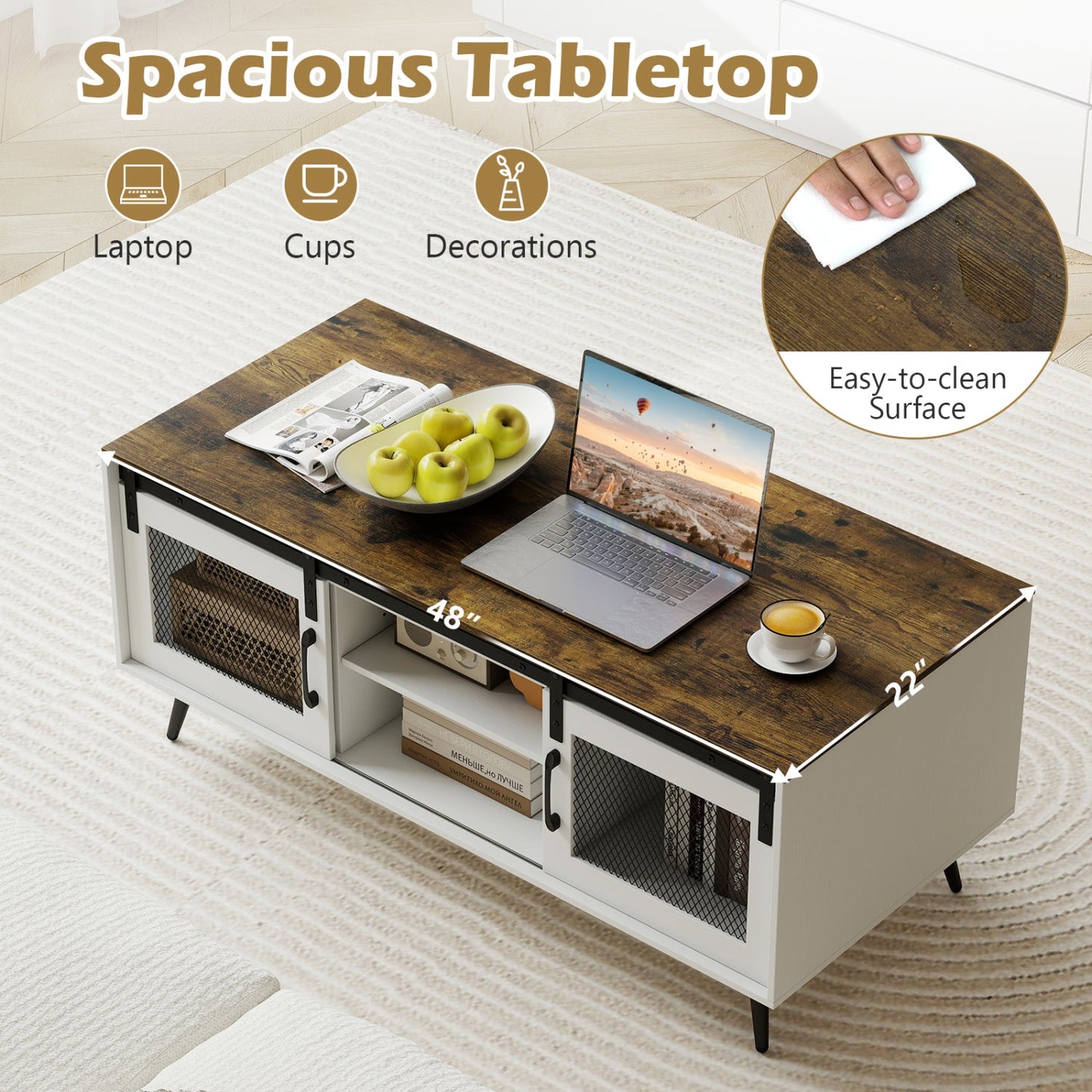 Farmhouse Coffee Table With Sliding Doors