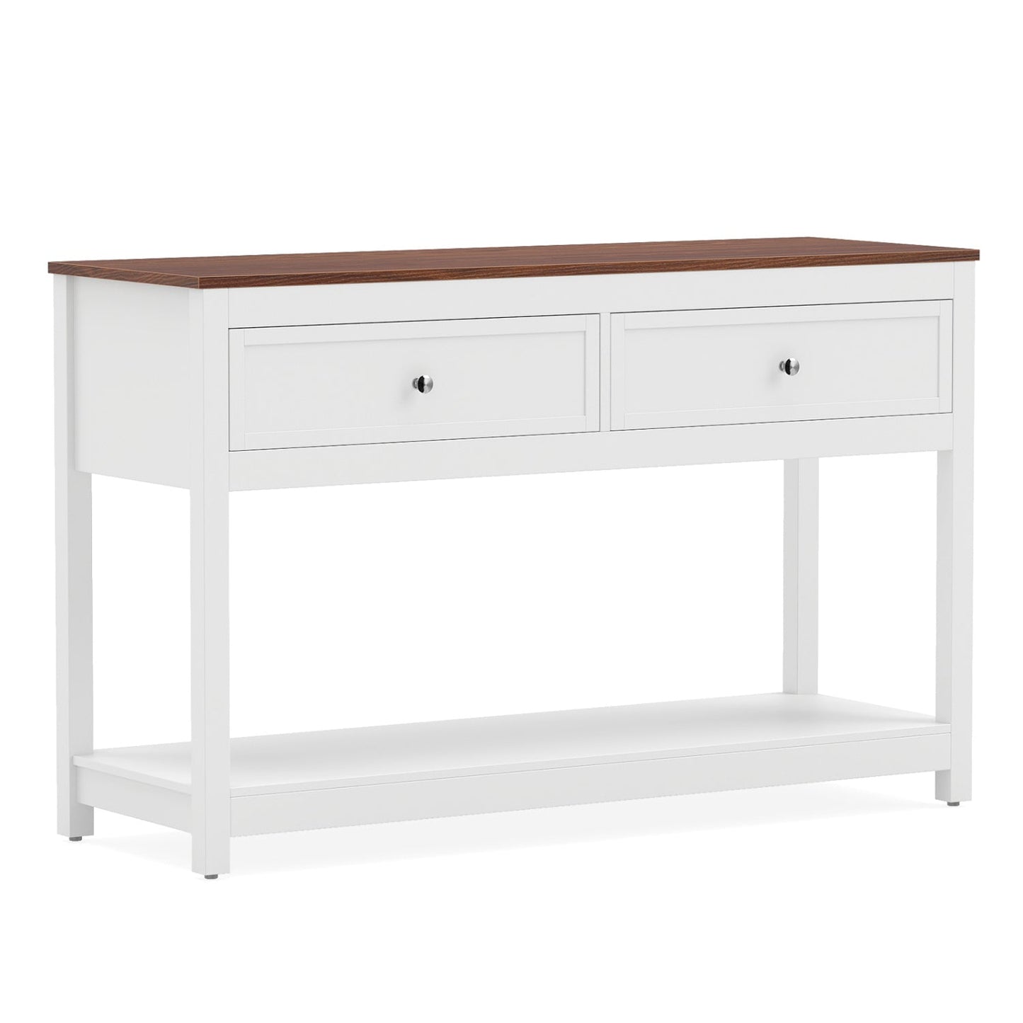 Console Table with 2 Drawers and open shelf white with wood top DirectDeals on Tampa Home & Garden Store