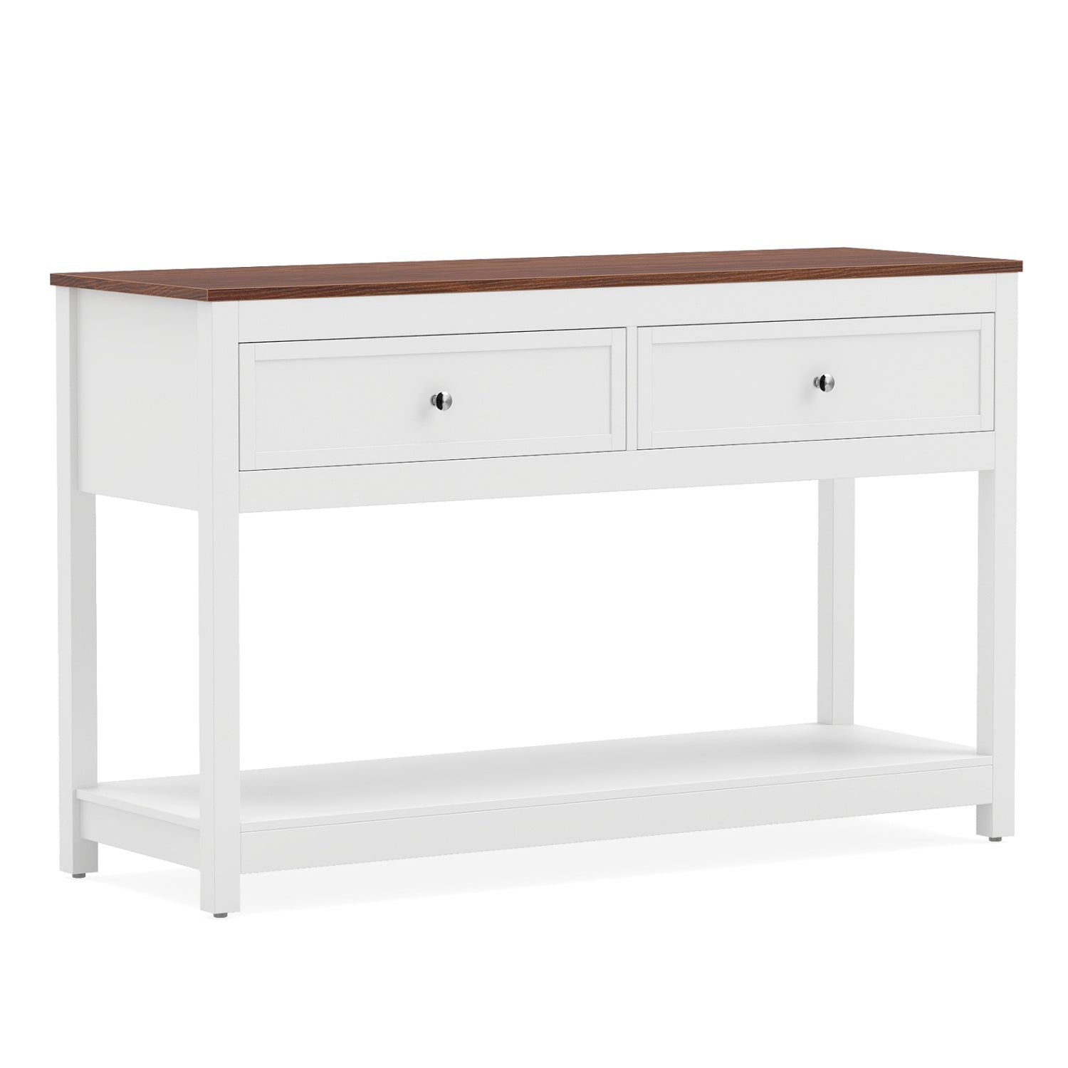 Console Table with 2 Drawers and open shelf white with wood top DirectDeals on Tampa Home & Garden Store