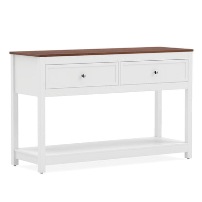 Console Table with 2 Drawers and open shelf white with wood top DirectDeals on Tampa Home & Garden Store