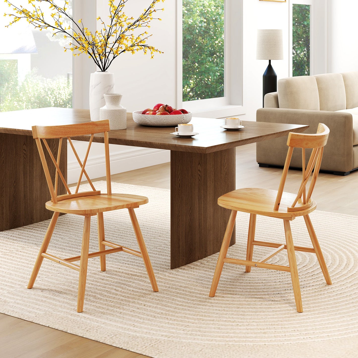 Farmhouse Kitchen Dining Chair Set of 2 with Rubber Wood Frame