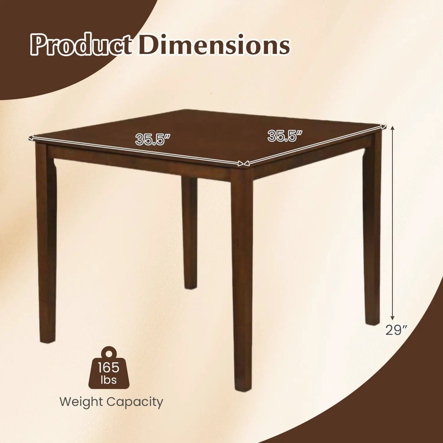 Farmhouse Dining Table for 4 People 35 Inches Square Kitchen Table