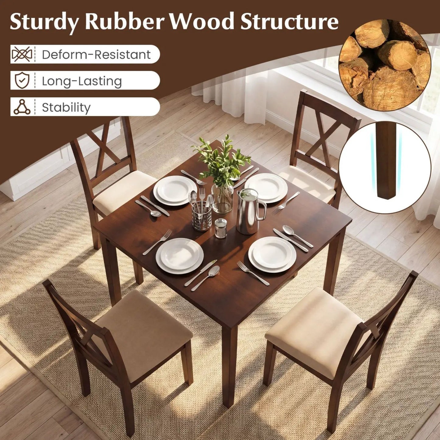 Farmhouse Dining Table for 4 People 35 Inches Square Kitchen Table
