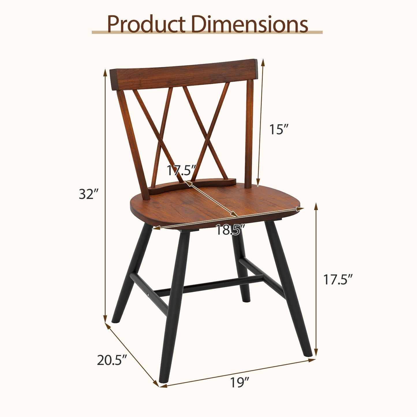 Farmhouse Kitchen Dining Chair Set of 2 with Rubber Wood Frame