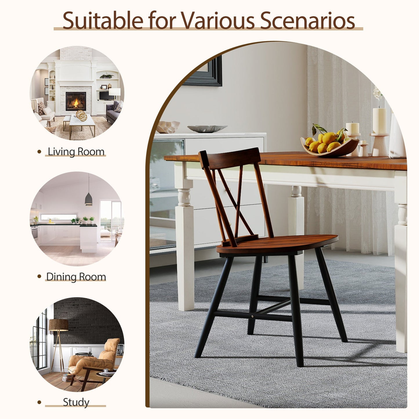 Farmhouse Kitchen Dining Chair Set of 2 with Rubber Wood Frame