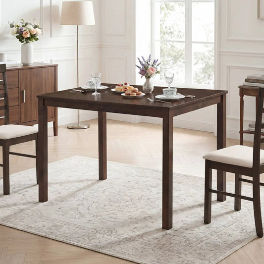 Farmhouse dining table for 4 with solid rubber wood frame by DirectDeals, with four chairs on Tampa Home & Garden Store