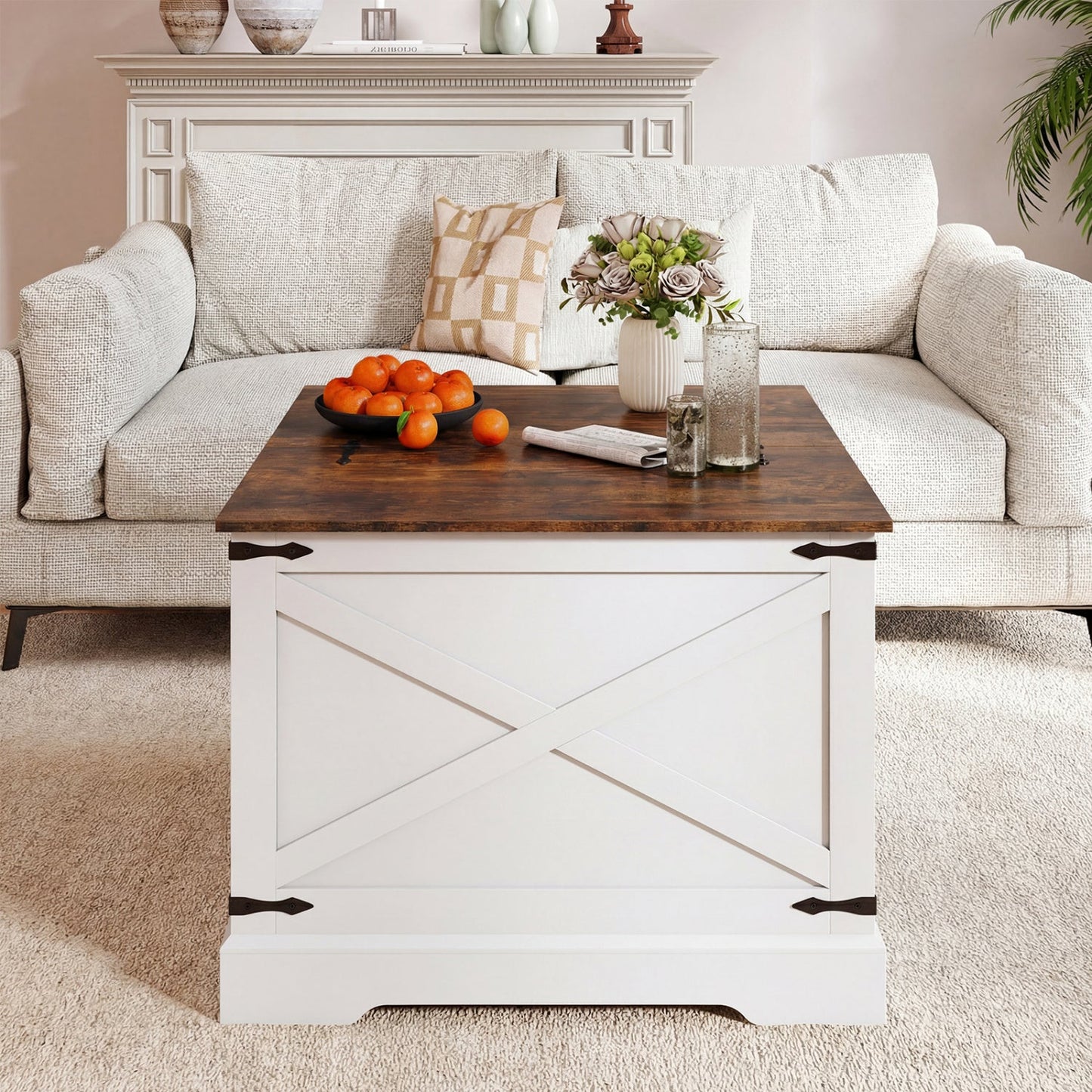 Farmhouse Lift Top Coffee Table with Hidden Storage Compartment