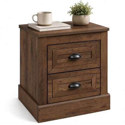 2-Drawer Nightstand with Storage by DirectDeals in farmhouse brown with black cup pulls on Tampa Home & Garden Store