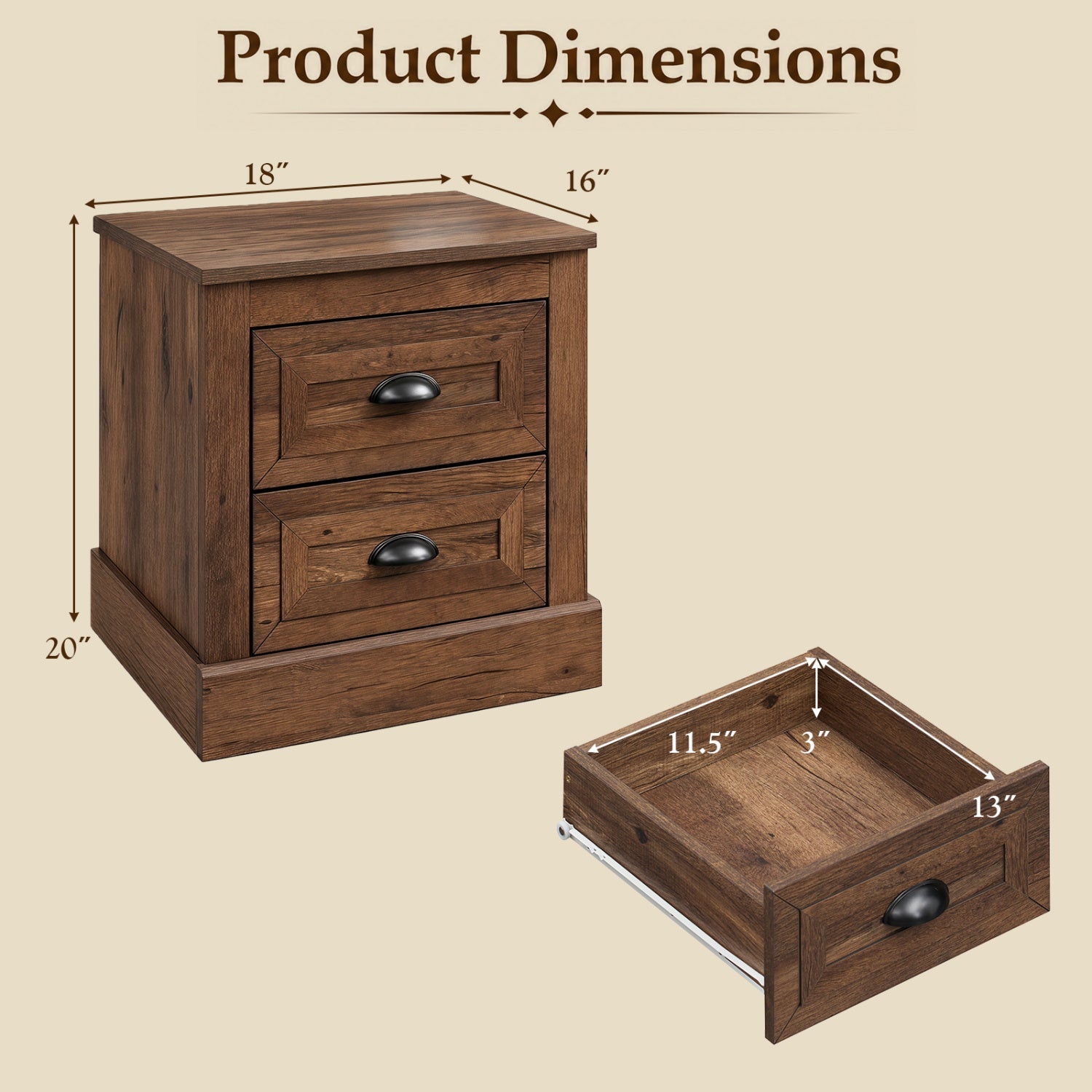 2-Drawer Nightstand with Storage in Farmhouse Brown finish wood by DirectDeals on Tampa Home & Garden Store