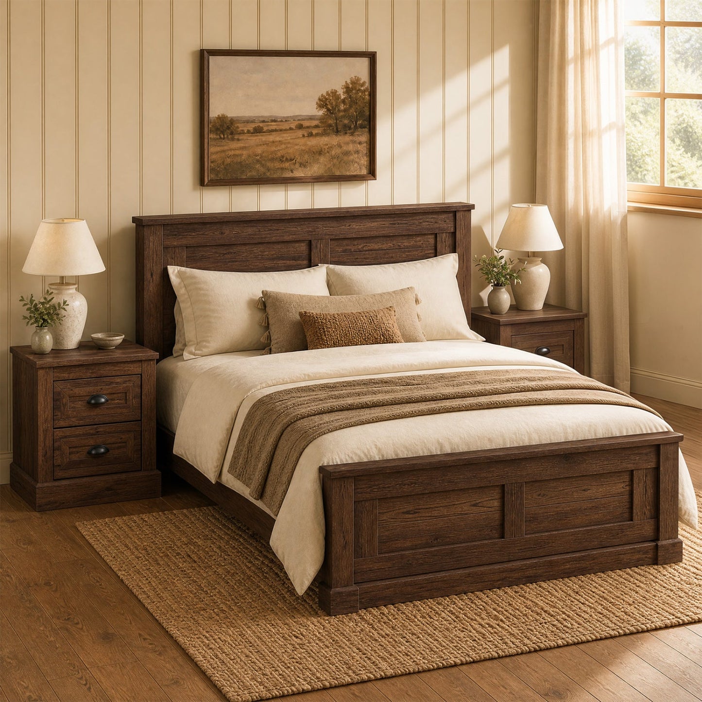 Two nightstands with storage in farmhouse brown wood finish by DirectDeals on Tampa Home & Garden Store