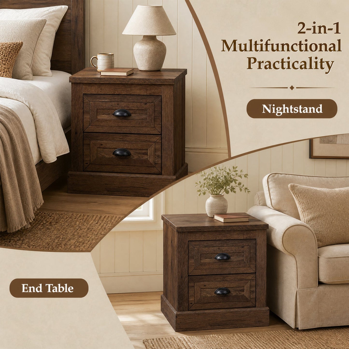 2-Drawer Nightstand with Storage in farmhouse brown finish by DirectDeals on Tampa Home & Garden Store
