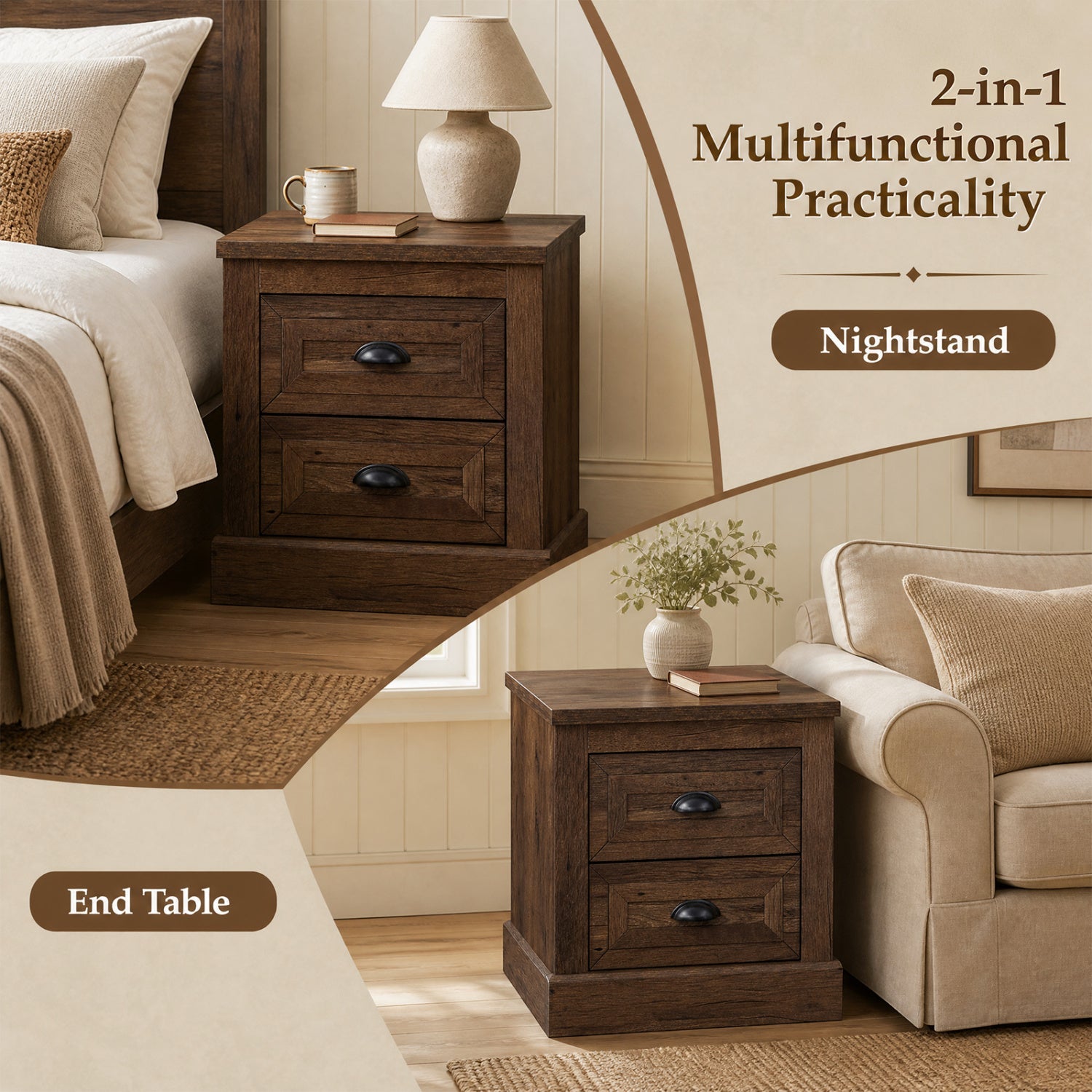 2-Drawer Nightstand with Storage in farmhouse brown finish by DirectDeals on Tampa Home & Garden Store