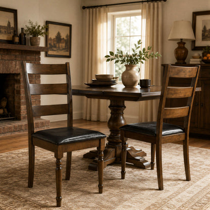 DirectDeals Upholstered Dining Chairs, set of 2, dark wood, ladder back, black seats on Tampa Home & Garden Store