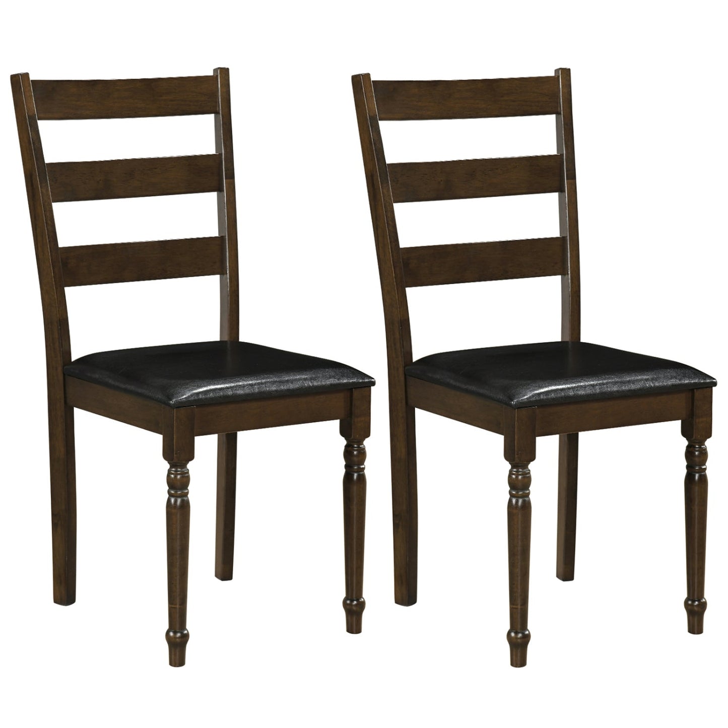 DirectDeals Upholstered Dining Chairs set of 2, dark wood farmhouse ladder-back with black seats on Tampa Home & Garden Store