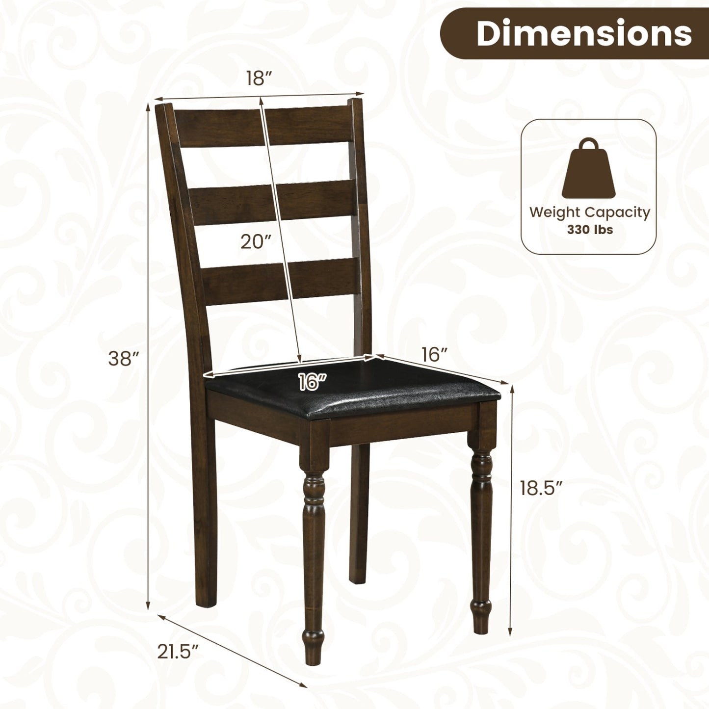 DirectDeals Upholstered Dining Chairs, set of 2, dark wood farmhouse ladder back with black cushions on Tampa Home & Garden Store