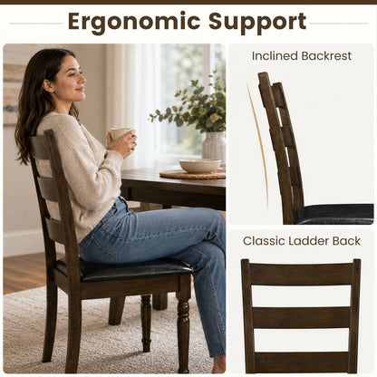 Upholstered Dining Chairs 2-pack with darkwood and black seats farmhouse ladder back on Tampa Home & Garden Store