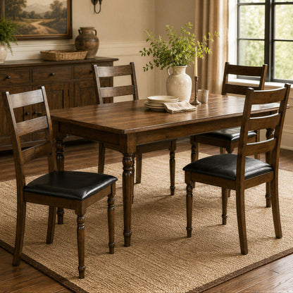 Dining chairs set of 4 with dark wood frames and black PU leather seats on Tampa Home & Garden Store