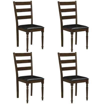 Dining chairs set of 4 in dark walnut wood with black PU leather seats and ladder backs on Tampa Home & Garden Store