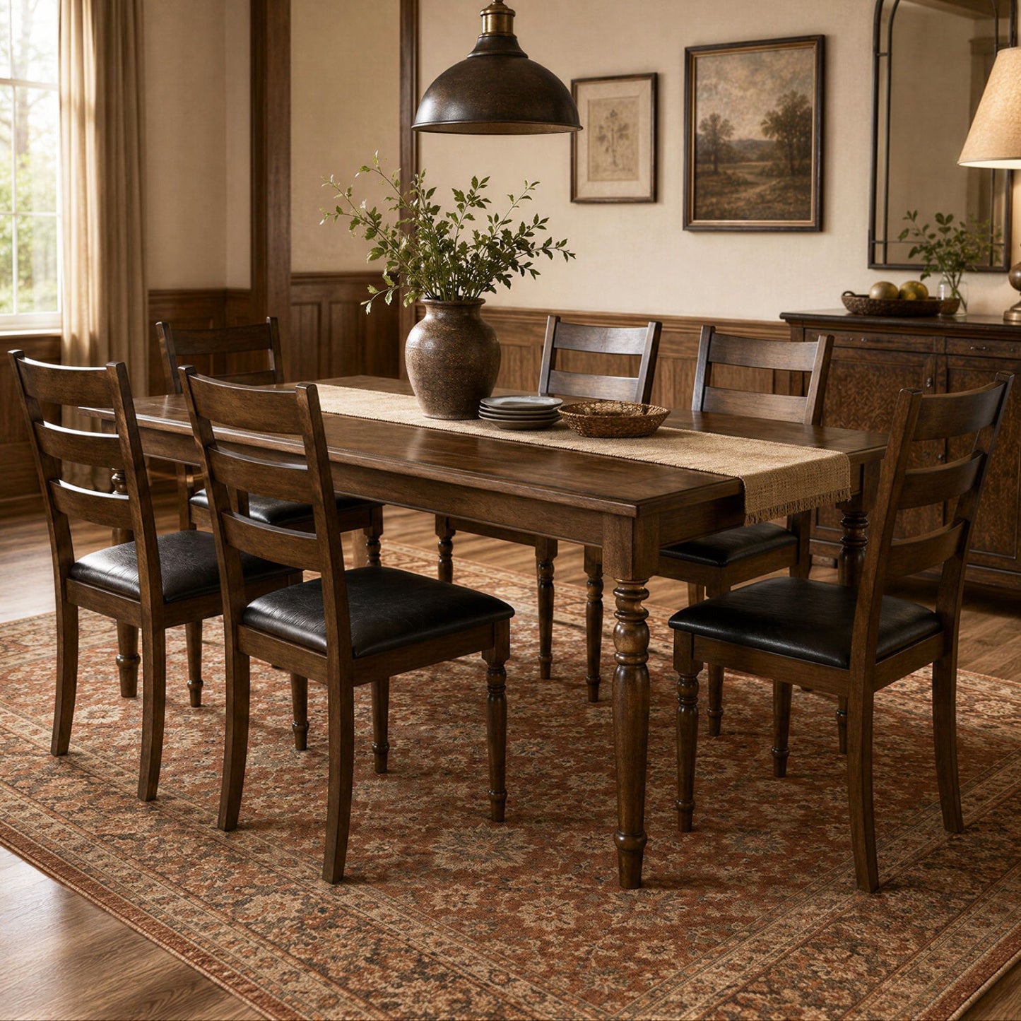 Dining chairs set of 4, farmhouse PU leather upholstered, dark wood frames on Tampa Home & Garden Store
