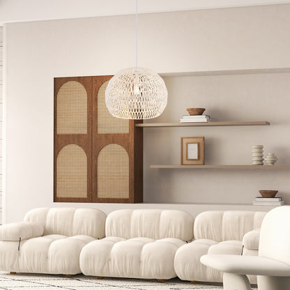 Lámparas Colgantes de Ratán Estilo Casa de Campo Redondas con Cuerda Ajustable - Beige