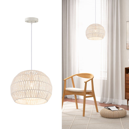 Lámparas Colgantes de Ratán Estilo Casa de Campo Redondas con Cuerda Ajustable - Beige
