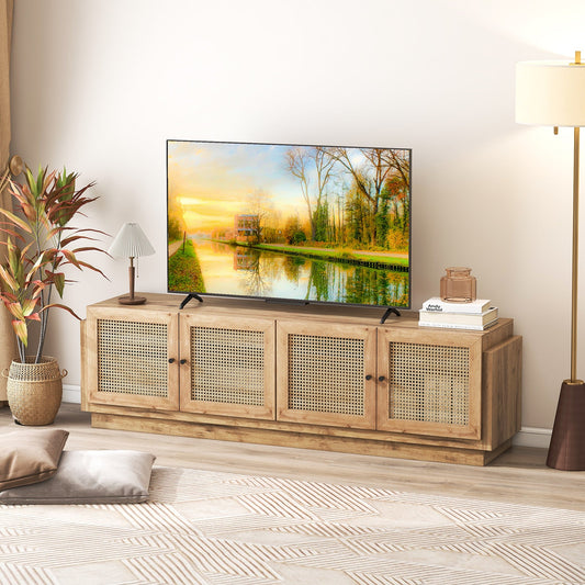 Farmhouse TV Stand for TVs up to 75 Inches with 2 Cabinets-Oak - Tampa Home & Garden Store