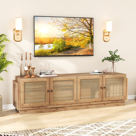 Farmhouse TV Stand for TVs up to 75 Inches with 2 Cabinets-Oak - Tampa Home & Garden Store