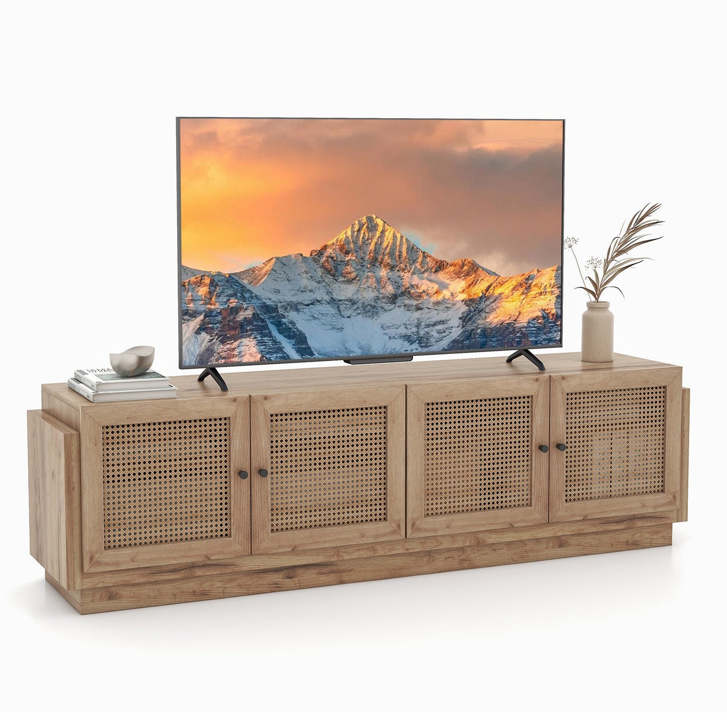 Mueble de TV estilo rústico para televisores de hasta 75 pulgadas con 2 gabinetes - Roble