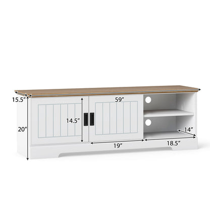 Farmhouse TV Stand for TVs up to 65 Inch with Sliding Doors and Storage Cabinets-White
