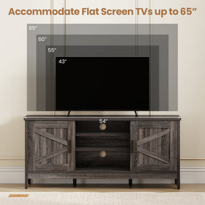 Farmhouse TV Stand for TVs up to 65 Inch Entertainment Center with 2 Storage Cabinets-Gray