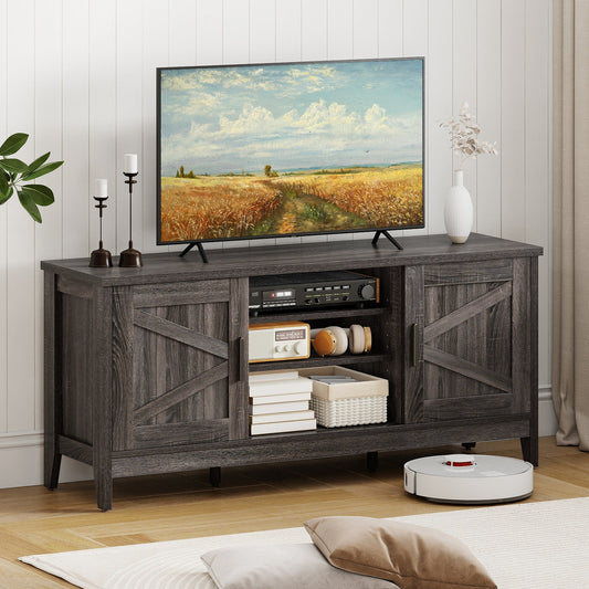 Farmhouse TV Stand for TVs up to 65 Inch Entertainment Center with 2 Storage Cabinets-Gray - Tampa Home & Garden Store