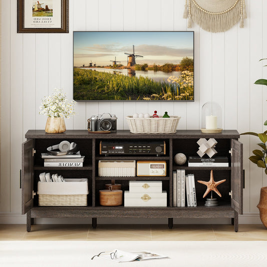 Farmhouse TV Stand for TVs up to 65 Inch Entertainment Center with 2 Storage Cabinets-Gray - Tampa Home & Garden Store