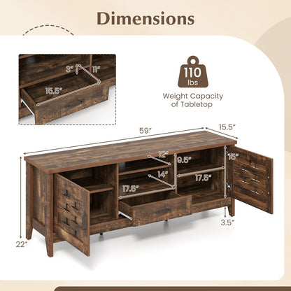 Farmhouse TV Stand for 65 Inch TVs with 2 Woven Accent Doors and 3 Adjustable Shelves