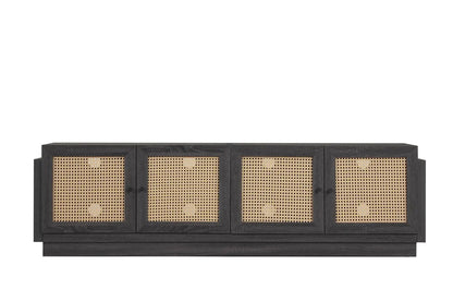 Farmhouse TV Stand for 75in TVs with Rattan Doors