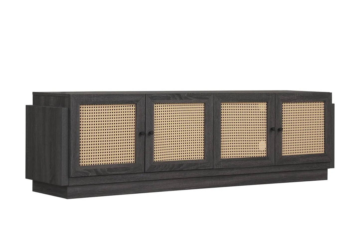 Farmhouse TV Stand for 75in TVs with Rattan Doors