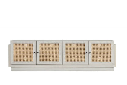 Farmhouse TV Stand for 75in TVs with Rattan Doors