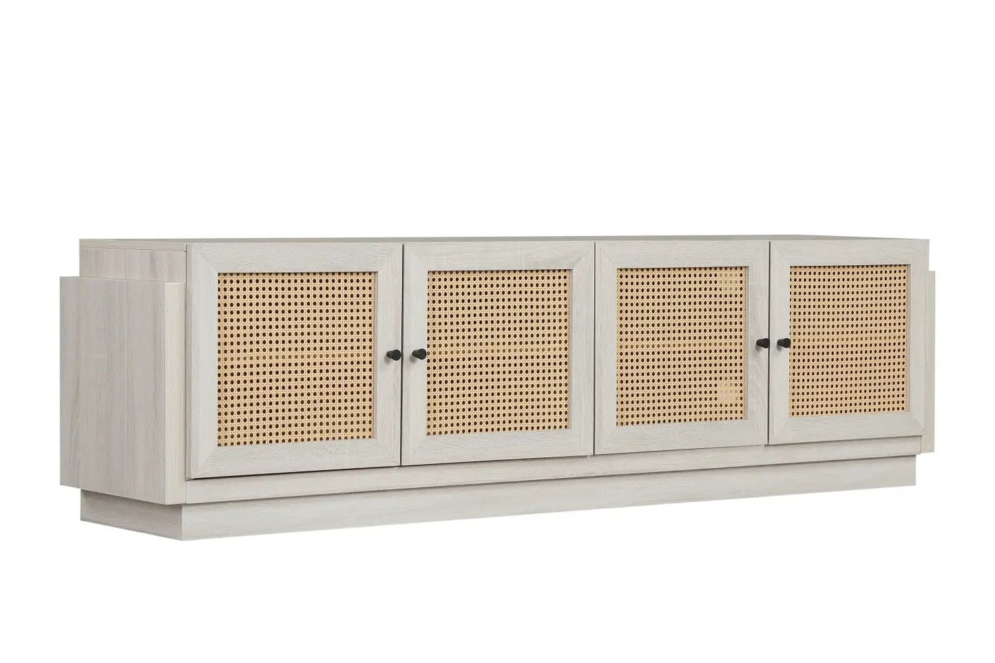 Farmhouse TV Stand for 75in TVs with Rattan Doors