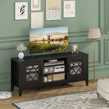 Mueble de TV estilo granja para televisores de hasta 65 pulgadas con 4 estantes ajustables - Negro