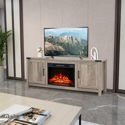 Mueble para TV con chimenea eléctrica y armarios de almacenamiento para televisores de hasta 70 pulgadas - Natural