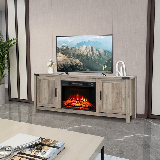 Electric Fireplace TV Stand with Storage Cabinets for TVs up to 70 Inch-Natural - Tampa Home & Garden Store