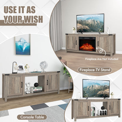 Mueble para TV con chimenea eléctrica y armarios de almacenamiento para televisores de hasta 70 pulgadas - Natural