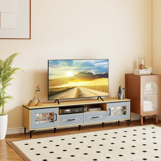 Farmhouse TV Stand for TVs up to 80 Inch with 2 Drawers-Oak and Gray - Tampa Home & Garden Store