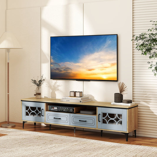 Farmhouse TV Stand for TVs up to 80 Inch with 2 Drawers-Oak and Gray - Tampa Home & Garden Store