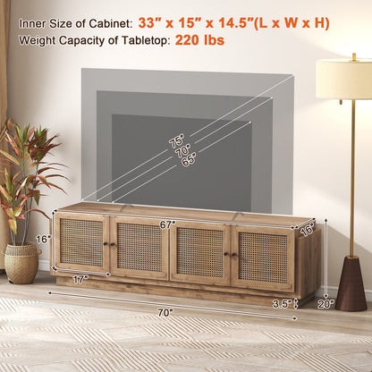 Mueble de TV estilo rústico para televisores de hasta 75 pulgadas con 2 gabinetes - Roble