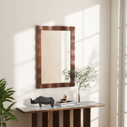 Espejo de pared estilo rústico de 41.5 x 28 pulgadas con marco de madera maciza - Marrón