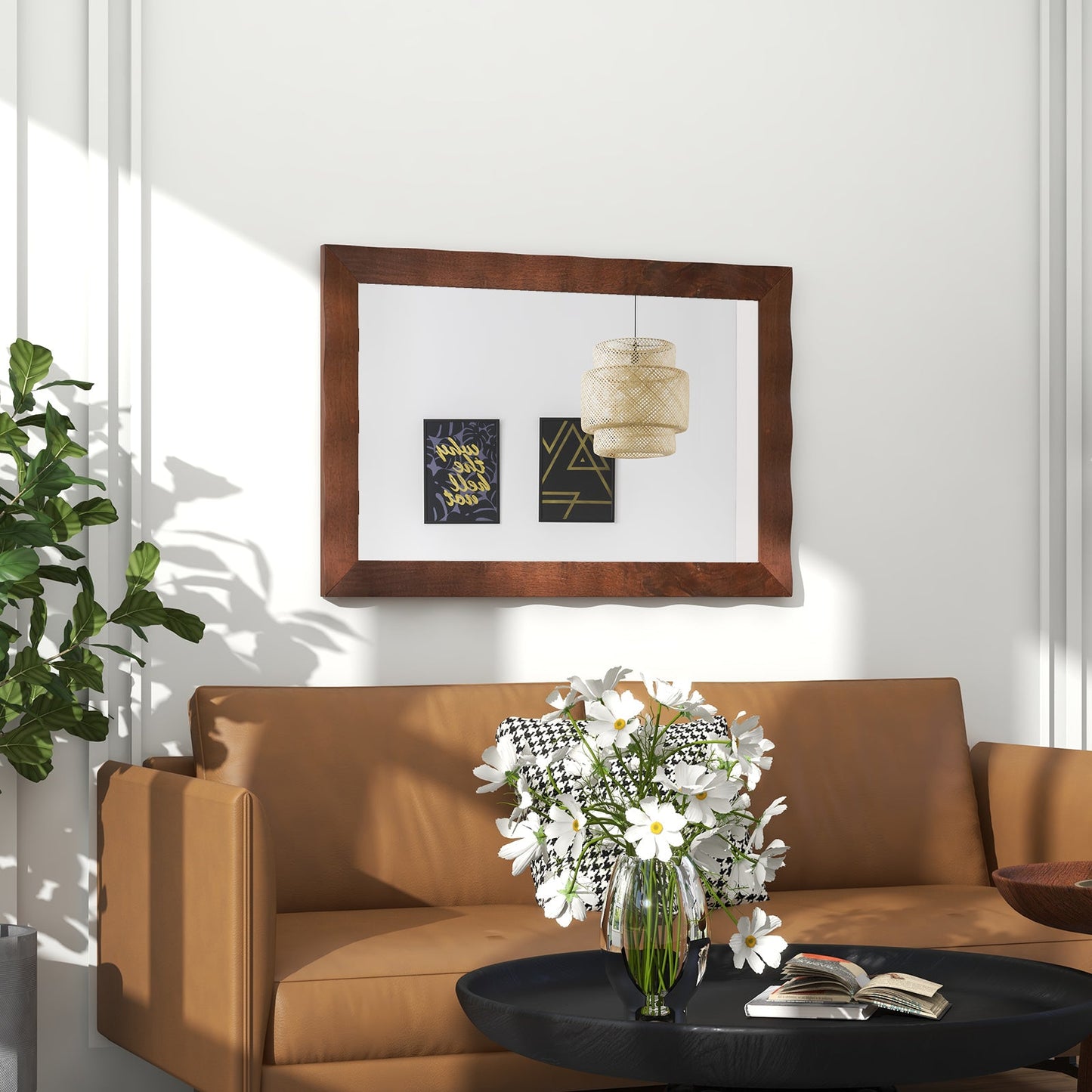 Espejo de pared estilo rústico de 41.5 x 28 pulgadas con marco de madera maciza - Marrón