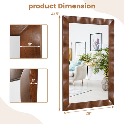 Espejo de pared estilo rústico de 41.5 x 28 pulgadas con marco de madera maciza - Marrón